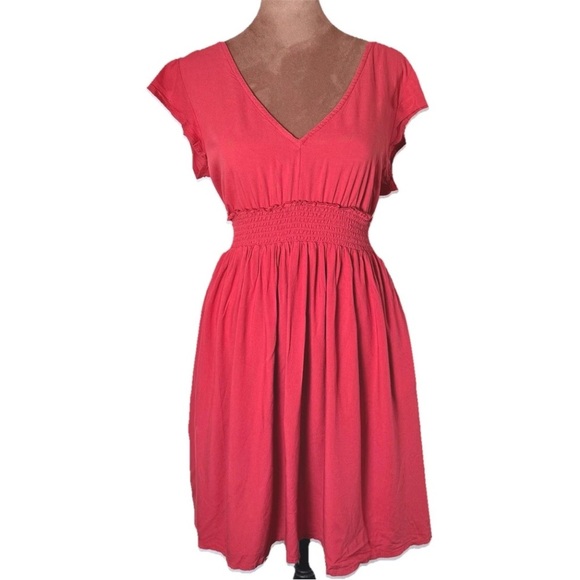 Roxy Smocked V-neck Ruffled Cap Sleeves Dress Junior’s Size L with Pockets - Picture 2 of 13